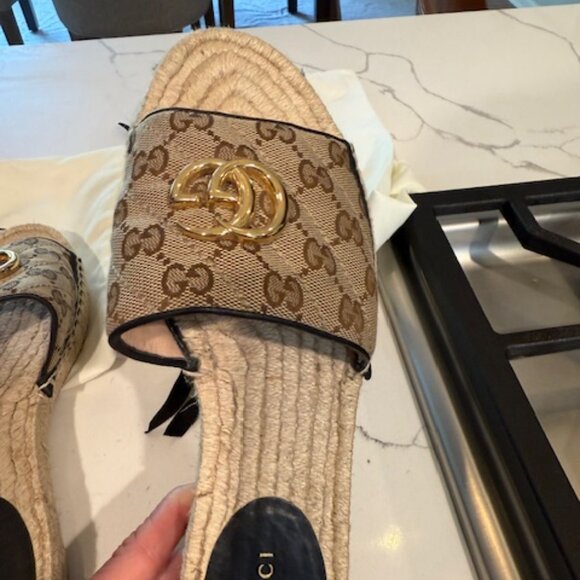 Gucci GG monogram Beige Slide Espadrilles Sandals - Picture 4 of 5